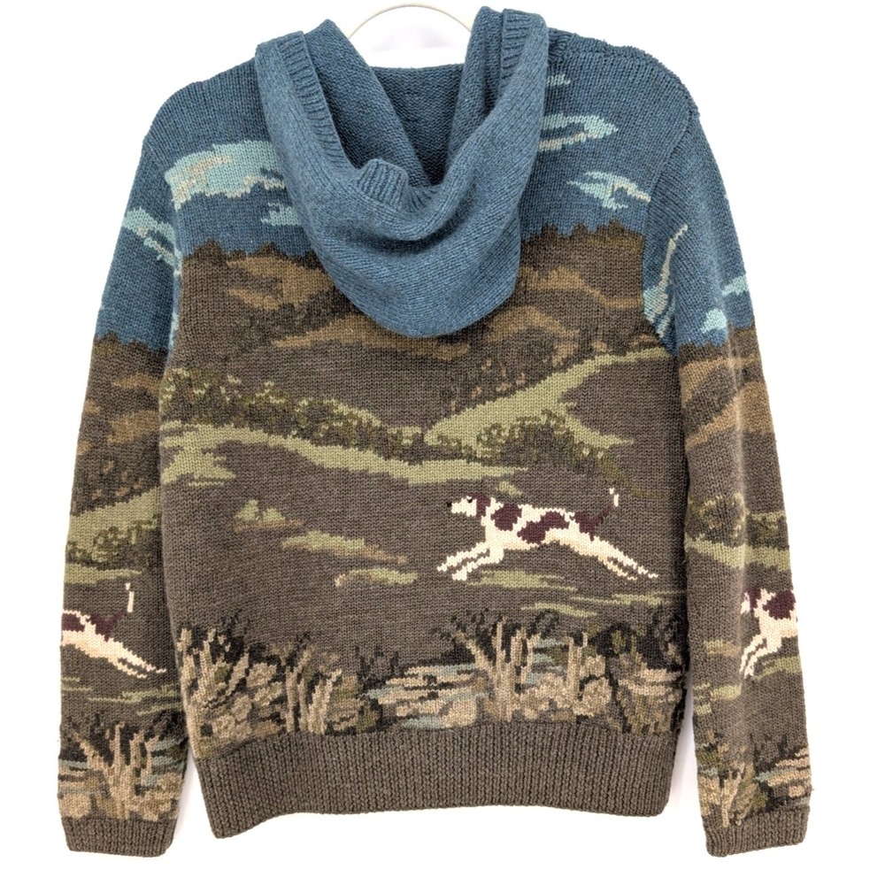 VTG‎ Ralph Lauren Hand Knit Wool Hunting Dog Zip Hooded Sweater SP Heritage Prep - Picture 2 of 15